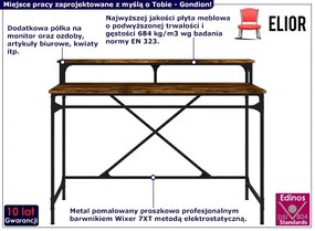 Industrialne metalowe biurko 100 cm z nadstawką przydymiony dąb - Gondion