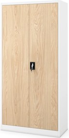 Szafa metalowa ze schowkiem biała / dąb sonoma: Eco Design TOMASZ, 900 x 1850 x 450 mm