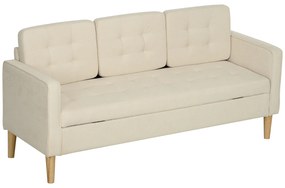 HOMCOM Sofa 3-osobowa z Przestrzenią do Przechowywania, Pikowana, Komfortowa Kanapa, 166,5 x 62 x 82 cm, Kolor Kremowy