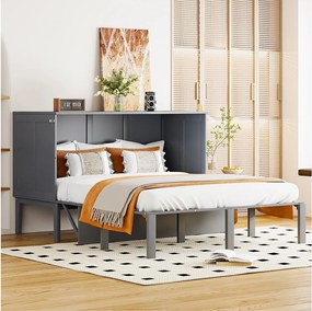 Łóżko Murphy pionowe 140 x 200 cm - drewno MDF - stelaż listwowy - szary