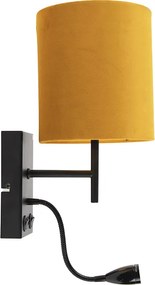 Lampa ścienna czarna z aksamitnym żółtym kloszem - Stacca