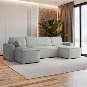 Masseno Narożnik PESANO z funkcją spania i pojemnikiem na pościel Narozniki U, Rozkładana sofa - Jasnoszary, MONOLITH 84