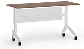 Mobilny stół PRIMO MOVE, 140x60 cm, biała podstawa, orzech