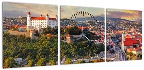 Obraz - Panorama Bratysławy, Słowacja (z zegarem) (90x30 cm)