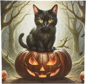 Obraz LED z kotem na dyni 40x40 cm dekoracja Halloween