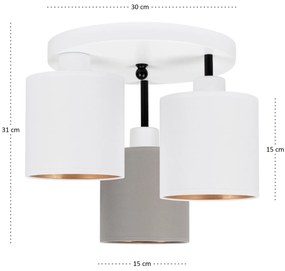 Lampa sufitowa biała trzypunktowa z szaro-białymi abażurami C-3030WE-W