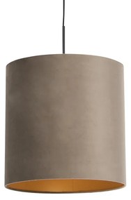 Lampa wisząca z abażurem z weluru taupe ze złotem 40 cm - CombiWiejski/ Rustykalny / Vintage Oswietlenie wewnetrzne