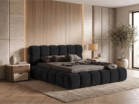 BESILIO Łóżko z grubej pianki 160x200 szenil Tokyo - łóżko z pojemnikiem i stelażem - czarny