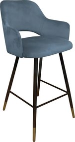 Hoker Milano krzesło barowe tkanina Welur podstawa metalowa elegancki klimat wnętrza : Kolor nogi - Czarno-złota stożek, Kolor tkaniny - VELVET - BL06, Typ siedziska - Siedzisko stałe