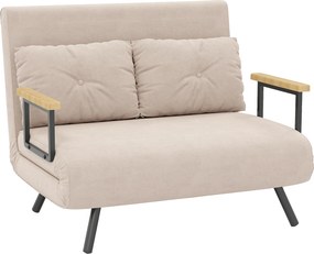 HOMCOM Sofa 2 osobowa z funkcją spania aksamitna z 2 poduszkami w kolorze naturalnym beżowym czarnym | Aosom PL