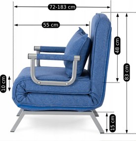 Fotel Rozkładany BART Wypoczynkowy Niebieski do Spania Leżanka Nowoczesny