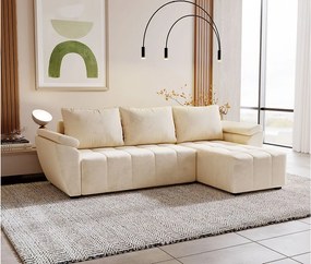 BEDANTE narożnik ZEUS L Monolith 02 prawy beżowy z funkcją spania sofa w kształcie litery L z pojemnikiem na pościel kanapa do salonu sofa rozkładana