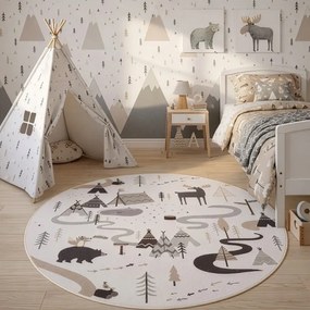 Dywan dziecięcy Coco Tipi Leśna Przygoda kremowy koło 120 cm x 120 cm