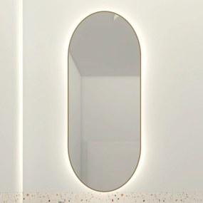 Lustro owalne podświetlane symetryczne złota rama 40 x 80 cm PLATAN LED