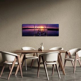 Obraz łodzi rybackich w porcie (z zegarem) (90x30 cm)