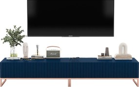 Szafka RTV z 2 drzwiami - korpus Granatowy mat, fronty ryflowane Granatowy mat - 220 cm, stelaż metalowy