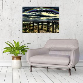 Obraz na szkle - tęcza nad morzem (70x50 cm)