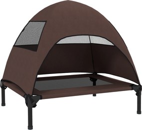 PawHut Leżanka dla Psów na Zewnątrz z Daszkiem, Podwyższone Łóżko dla Psów Średniej Wielkości, 76 x 61 x 71cm, Kawa