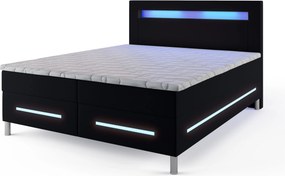 Masseno Łóżko kontynentalne BENZ 140x200 cm LED z pojemnikiem na pościel - Czarny, MADRYT 9100