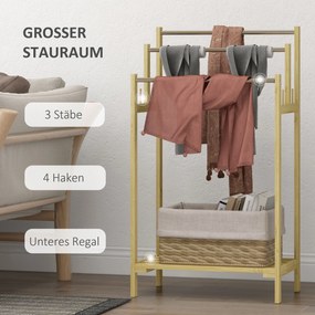 HOMCOM Stojak na ręczniki, wolnostojący, 3 pręty, bambus/stal, 50,5x31x90cm