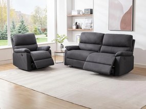 Kanapa 3-osobowa i fotel z elektryczną funkcją relax i antracytową tapicerką - LUNANO