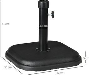 Outsunny Podstawa parasola z betonu 11kg, kwadratowa, stojak na parasol 32-38 mm średnicy drążka, czarny | Aosom PL