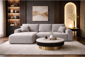 Narożnik w kształcie L z funkcją spania i pojemnikiem Ivo XL, tkanina welurowa Salvador, Szary, Lewy