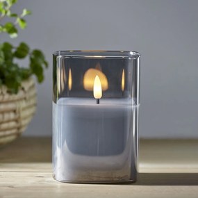 Szara woskowa świeca LED w szkle Star Trading Flamme, wys. 12,5 cm