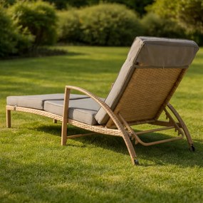 Zestaw 2 leżaków ogrodowych technorattan Ravello XL2505, naturalny, poduszki szare