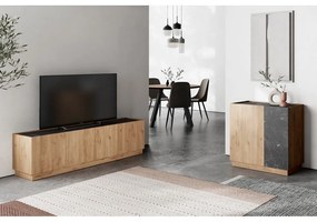 Czarno-naturalna szafka pod TV w dekorze dębu 160x48 cm Dione – Marckeric