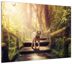 Obraz na szkle - tygrys w dżungli (70x50 cm)
