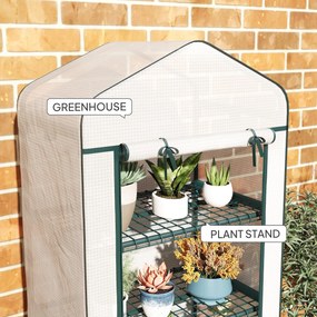 Outsunny Szklarnia foliowa, Treibhaus, Mini-szklarnia, Dom roślinny, Radliny, 4 poziomy półek, 69 x 50 x 165 cm, Biały