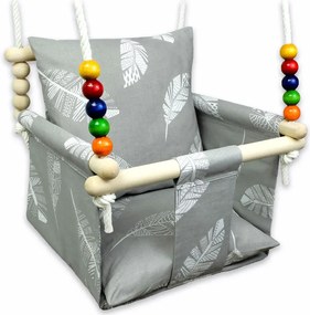 Szara huśtawka kubełkowa dla dzieci w piórka C6-E39