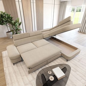 Masseno Narożnik AVISE z funkcją spania i pojemnikiem na pościel Narozniki L, Rozkładana sofa - Beżowy, QUELLE 05