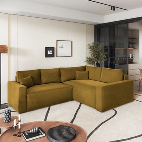 Masseno Narożnik ERONIS z funkcją spania i pojemnikiem na pościel Narozniki L, Rozkładana sofa - Żółty, MONOLITH 48