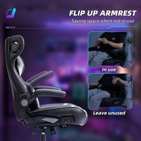 Vinsetto Ergonomiczny fotel gamingowy z funkcją kołysania i głośnikami, wsparcie lędźwiowe i na szyję, do pokoju gracza, sztuczna skóra, Szary+Czarny