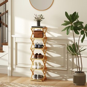 HOMCOM Regał na buty, składany stojak z 6 poziomami z bambusa, dla maks. 9 par butów, 30 x 29 x 108 cm, naturalny | Aosom PL