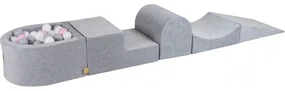 Piankowy Zestaw Do Zabawy Z Suchym Basenem 57x45x30cm/100 Piłek 7cm, Plac Zabaw Dla Dziecka, 5 Elementów, Welurowy, Jasnoszary, Piłki: Białe, Szare, Pastelowy Róż - Meowbaby®