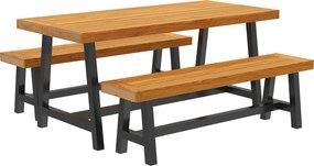 Outsunny 3-elementowy zestaw mebli jadalnianych z drewna dla 4 osób Stół i 2 ławki Teak