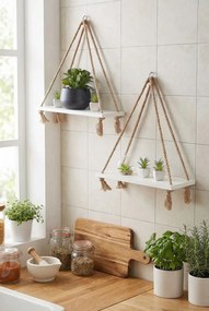 Zestaw dwóch białych półek na linach N9-E91