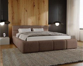 Emporius Oslo łóżko tapicerowane 180x200 cm - nowoczesne, sypialniane z pojemnikiem i stelażem - łóżko dwuosobowe, tkanina aksamitna, brązowy (Magic Velvet 2205)