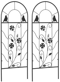 Outsunny Zestaw 2 metalowych szpalerów z ozdobami w postaci ptaków i koniczyny, do ogrodu i na taras, czarny, 38 x 98 cm
