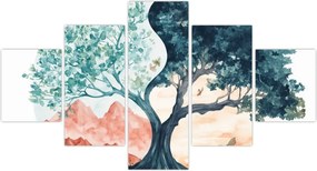 Obraz – Akwarelowe drzewo pełne życia (125x70 cm)