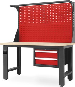 Stół warsztatowy z tablicą perforowaną Logan 150x75x170 cm antracyt/czerwony