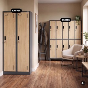 Szafa socjalna czterokomorowa Eco Design Kacper 80x50x180 cm, antracyt/dąb sonoma