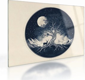 Obraz na szkle – Magiczne drzewo z jeleniem I. (70x50 cm)