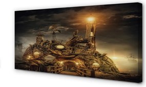 Obraz na płótnie Latarnia Morska i Statek w Chmurach