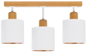 Biała lampa sufitowa, trzypunktowy spot CL-DWE50x7BU-WE z drewna E27