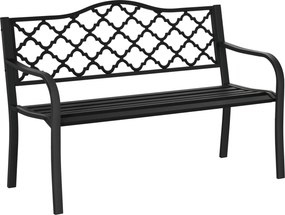 Outsunny Metalowa Ławka Ogrodowa 2-osobowa Czarna Stylowa z Oparciem i Podłokietnikami 128x585x89cm | Aosom PL