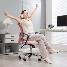 HOMCOM Ergonomiczne krzesło biurowe regulowany obrotowy fotel z funkcją bujania, tkanina mesh, 63 x 65 x 109-119 cm różowy | Aosom PL